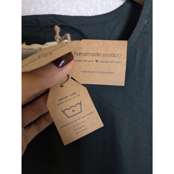 NWT Khara Kapas Pure Cotton Muslin Green Asymmetrical Hem Drape Dress Women Sz M - Picture 10 of 14